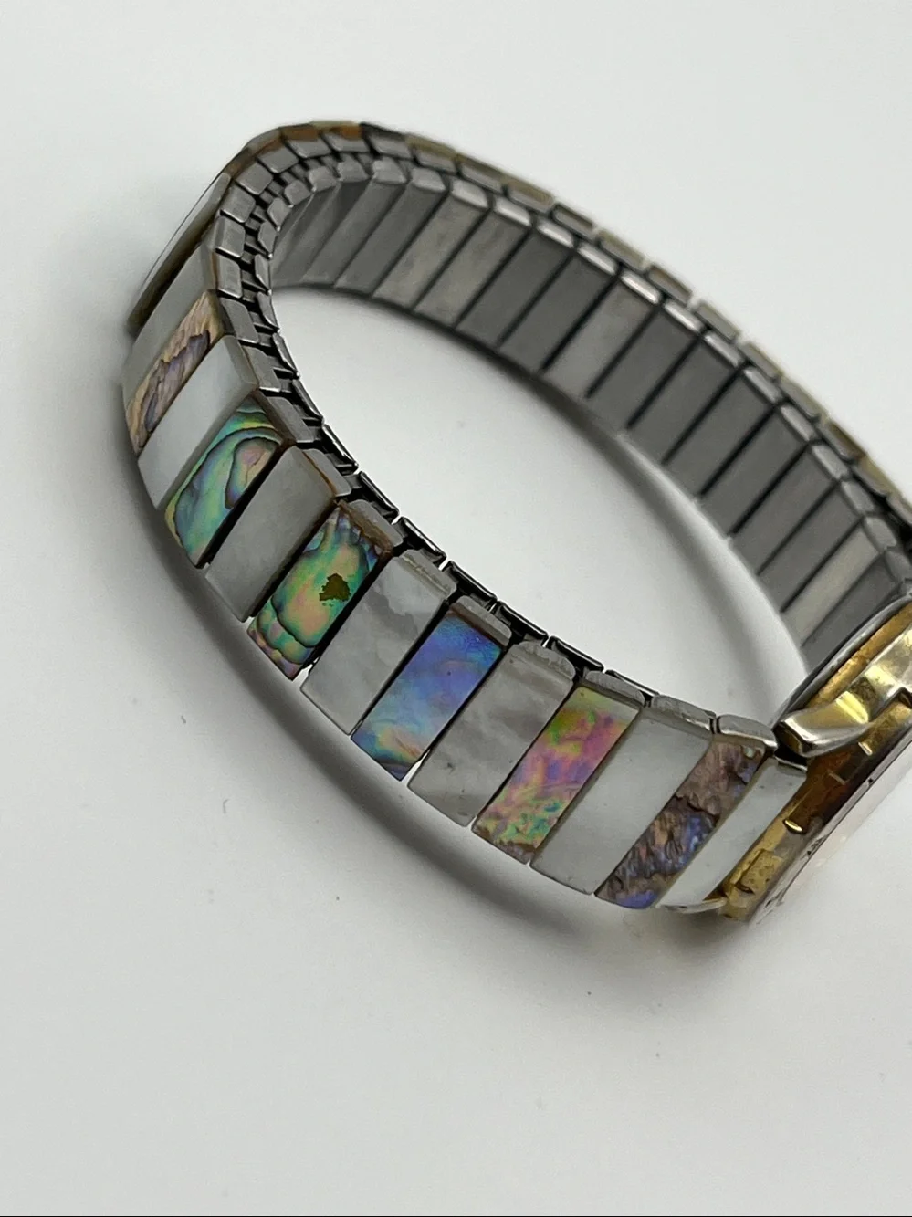 Vintage Netec Abalone Inlay Quartz Watch - Mother of Pearl & Gold Accents